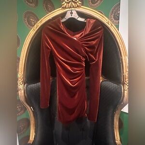 ALEXANDRE VAUTHIER Velvet Ruched Mini Dress in Rich Bronze, Size XS, Never Worn